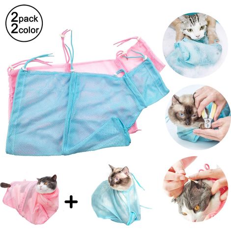 Set di sacchetti per il bagno per gatti antigraffio e anti-morso, terza generazione, blu1 pz + rosa1 pz