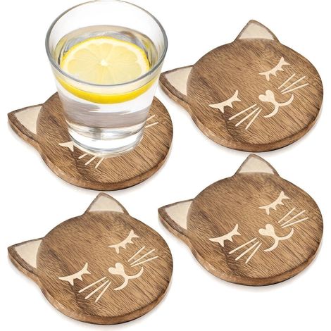 Cat shaped mango wood coasters set of 4 10x11cm 235492088 (1/5)