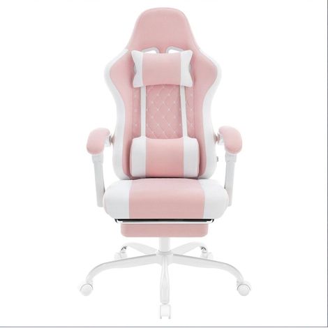 CHICFURN Sedia da ufficio ergonomica girevole 70x70x127 cm in mesh e metallo rosa bianco (1/5)