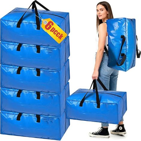 Lot de 6 sacs de déménagement avec fermetures éclair, boîtes de déménagement robustes avec sangles de sac à dos, poignées solides (1/5)
