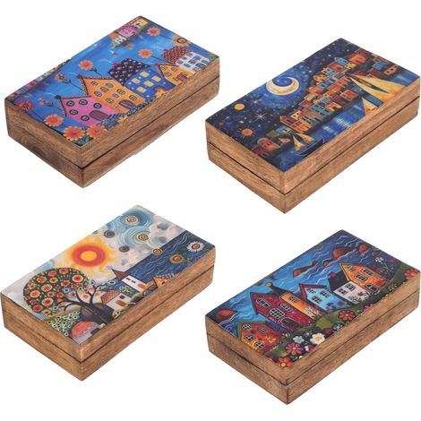 Holz-Organizerbox mit Hausmotiv, 4er-Set, ideal für Küche, Heimdekoration und Aufbewahrung (1/4)