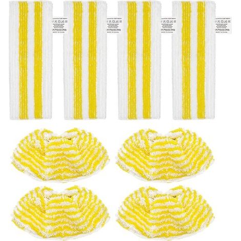 8 morceaux de chiffons en microfibre - 345 x 125 mm - SC4 - SC5 - SC2 - jaune et blanc - Adaptés au nettoyeur vapeur Kärcher EasyFix SC3 (1/5)