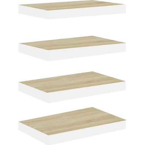 vidaXL Scaffali a Parete 4 pz Rovere e Bianco 40x23,5x3,8 cm in