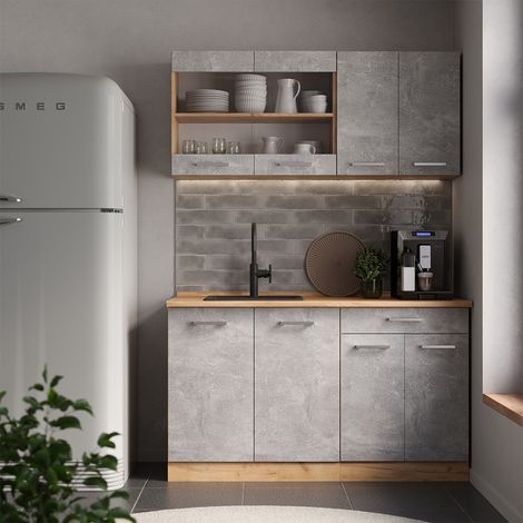 Cuisine R-Line, Béton/force d'or Chêne, 140cm , PT Anthracite, Vicco