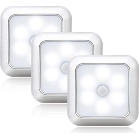 Ensemble de veilleuses LED - Détecteur de mouvement - 3 pièces - Détecteur de mouvement et de luminosité - Blanc froid - Pour placard, étagère et escaliers - Installation facile (1/5)