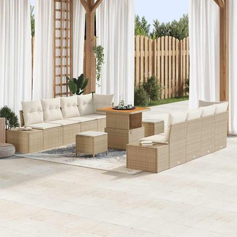 Garten-Sofa-Set mit Kissen mit Speicher 11 pcs Beige und Creme vidaXL (1/5)