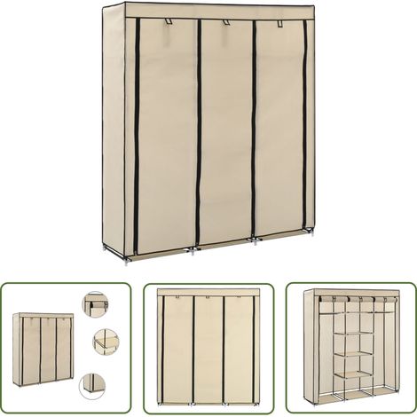 The Living Store Armoire avec compartiments et barres Crème 150x45x175 cm Tissu - Armoire Pliante - Garde Robe - Meuble Rangement - Placard - Dressing (1/5)