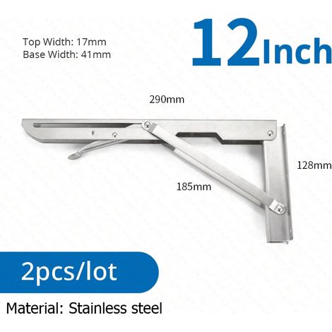 Supports d'étagère pliables (argentés, 30 cm) en 2 pièces, acier inoxydable, adaptés aux camping-cars, gain de place (1/5)