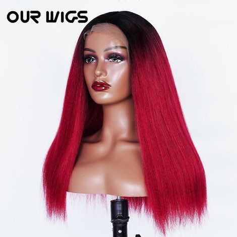 Perruque synthétique lisse et crépue, densité 220 %, pour femmes noires, style Yaki, ligne frontale pré-épilée avec baby hair, perruque afro