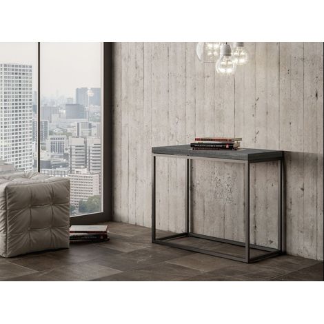 Console extensible gris béton et pieds métal anthracite 4 personnes 45 à 90 cm Noro (1/5)