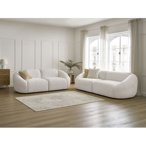 BOBOCHIC - Ensemble canapé droit fixe 3 + 2 places TINA tissu bouclette Blanc (1/5)