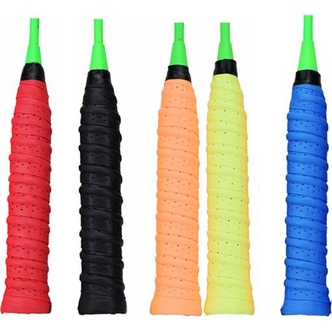 Lot de 5 grips de raquette super absorbants, en PU antidérapant, pour badminton, tennis, squash et baseball. Grips perforés ultra-respirants, de rechange. (1/5)