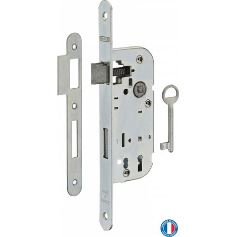 THIRARD - Serrure encastrable à clé pour porte de chambre, axe 40mm, bouts ronds, zingué - THIRARD