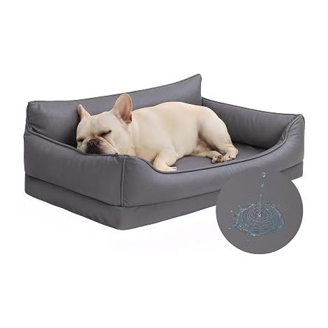 Orthopedic Dog Bed, Waterproof Dog Bed  73 x 45 cm, 4 Raised Edges Dog Cushion, Removable Cover, Non-Slip Bed, Grey (1/5)