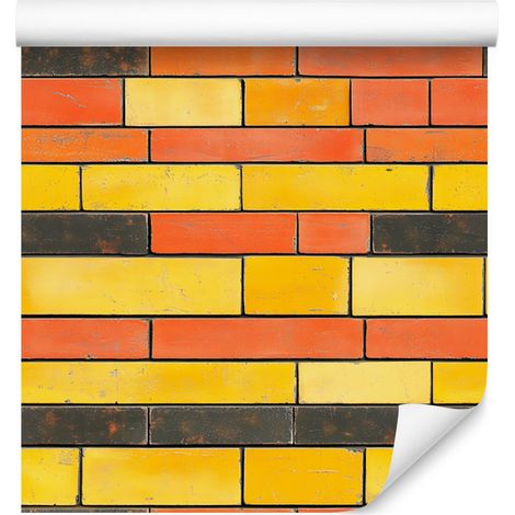 Bunte Backsteintapete in Gelb und Gold für Wohn- und Schlafzimmer, 50x1000 (1/5)