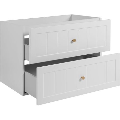 Mobile sottolavabo con piedini 60 cm, 2 cassetti, con piano, Bianco / piano Rovere Noce, maniglie dorate, gambe dorate, 60 x 46 x 73,6 cm (1/5)