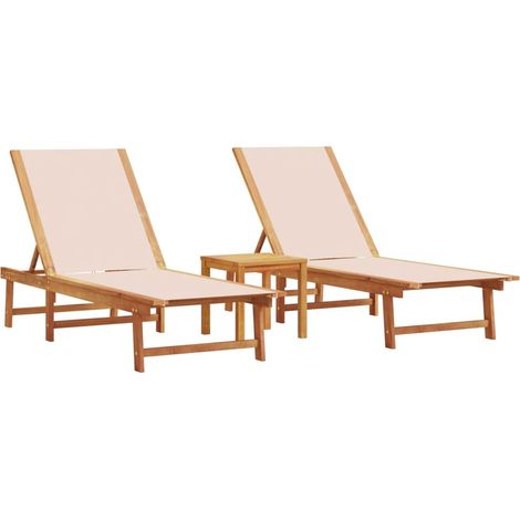 Maison Exclusive - Lettini Prendisole 2 pz e Tavolo Crema Legno Acacia e Textilene