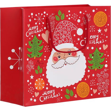 Sac Cadeau Noël - Papier Écologique Pour Bonbons Et Petits Cadeaux - Motif Père Noël - 30x27x12cm - Lot De 1 (1/5)