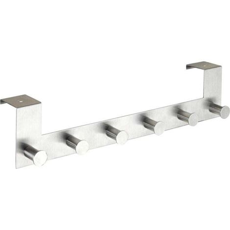 Celano Türhaken, 6 Haken für Handtücher oder Mäntel, kein Bohren erforderlich, maximale Türstärke 4 cm, 39 x 11 x 7,5 cm, Edelstahl satiniert