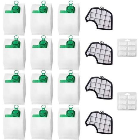 12 sacs compatibles avec l'aspirateur Vorwerk Folletto VK140 VK150 FP140 FP150, avec 4 filtres, kit d'accessoires pour aspirateur Vorwerk Folletto (1/5)