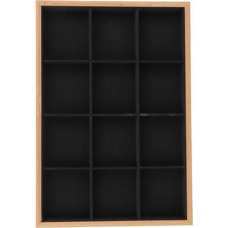 Plateau à bijoux à 12 compartiments, aspect doux et élégant, robuste et léger, tiroir de rangement pour bijoux de chambre, noir (1/5)