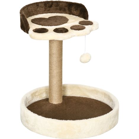 Albero Tiragraffi con Lettino e Pallina 41x41x44 cm in Peluche e Corda di Juta Marrone e Beige (1/5)