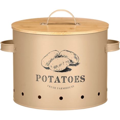Boîte à pommes de terre beige avec couvercle en bambou (1/4)