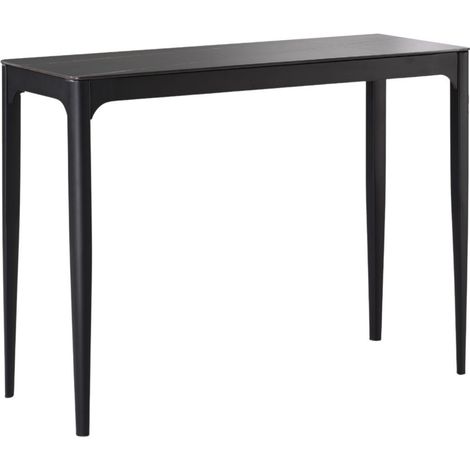 Console plateau MDF placage céramique noir marbré et piètement en acier laqué anthracite - SLEEK