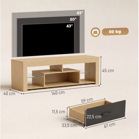 TV-Möbel für Fernseher bis 65 Zoll mit verstellbaren Glasböden, Eiche HAVRYA (1/5)