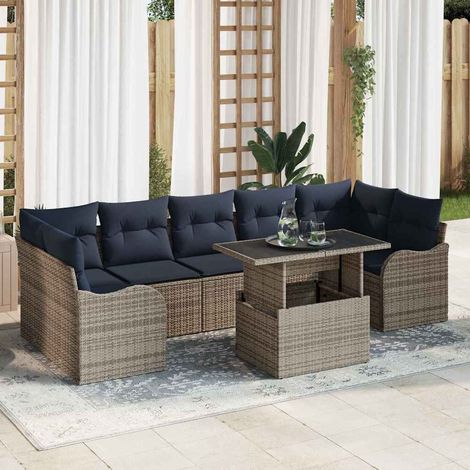 vidaXL Conjunto de sofá de jardín 8 uds. Gris y marino ratán sintético (1/5)