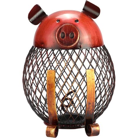 Tirelire Cochon en Fer Décoratif avec Grille Transparente pour Pièces, Design Cartoon Coloré, Idée Cadeau Originale, 14x11x10cm (1/5)