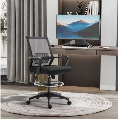 Chaise de bureau ergonomique en maille, hauteur réglable, anneau repose-pieds, noir DESVIAE (1/5)