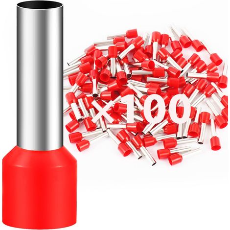 100Stk Aderendhülsen 10mm2 18mm Lang Aderendhülse Teillisoliert PVC Kabel-Verbinder aus Kupfer verzinnt (10mm²x18mm) (1/5)
