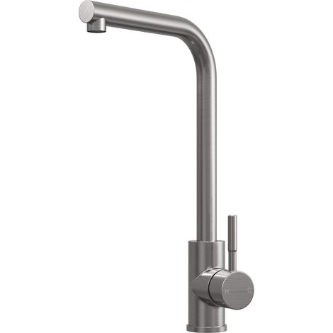 Modern L-Neck Single Lever Kitchen Sink Mixer Tap - Top Fix Installation, 347 x 90 x 245mm, Brushed Steel Finish