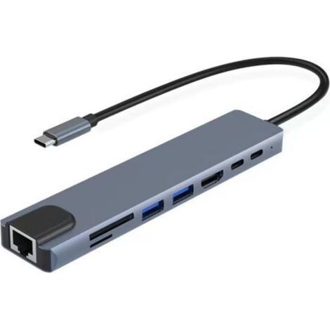Station d'accueil USB-C 8-en-1 : Adaptateur multiport avec USB 3.0, USB 2.0, HDMI, lecteur de cartes SD/TF et port de données Type-C — Pour ordinateurs portables (1/5)