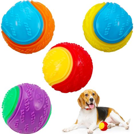 Pelotas para perros, paquete de 4, pelotas chirriantes para perros, adecuadas para perros medianos a grandes, juguetes interactivos para perros para jugar, hacer ejercicio y entrenar, juguetes para pe