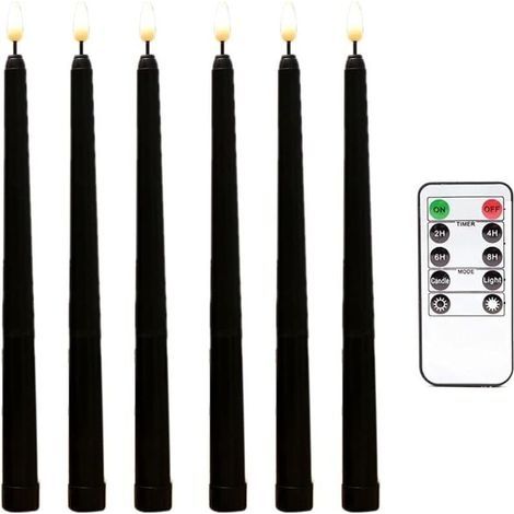6 Pièces Séries Bougies Coniques Noires Sans Flamme Scintillantes avec Minuterie à Distance à 10 Touches, Bougies de Fenêtre de Chandeliers à Led à Piles (1/4)