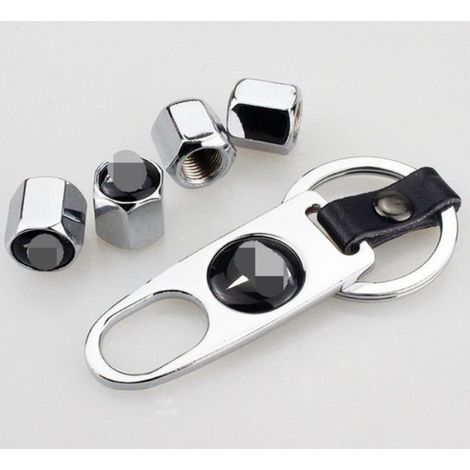 Bouchons de valve avec logo Tesla et anneau porte-clés, argentés, taille unique (1/3)