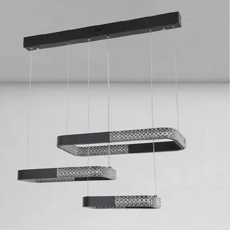 TRADE SHOP - Lampadario A Sospensione Led 68 W 3 Rettangoli Cristallo Telecomando Nero 32101 -