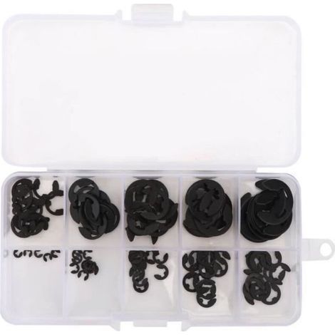Eiffel 120-teiliges E-Clip-Sicherungsring-Set, offener Sicherungsring, schwarzer Manganstahl, in Box, 1,5–10 mm (1/4)