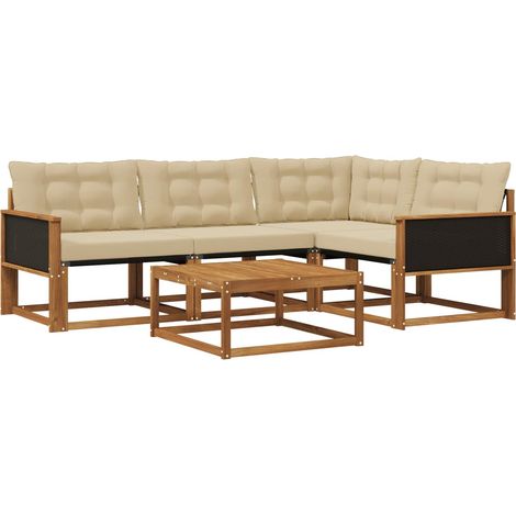 vidaXL  Outdoor Sofa Set  with Cushion 5 pcs Natural and Beige