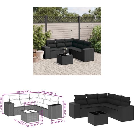 6-tlg. Garten-Sofagarnitur mit Kissen Schwarz Poly Rattan - Gartenmöbel - Esstischgarnitur - Outdoor Möbel - Lounge Set - Rattan Gartenmöbel - Home & Living
