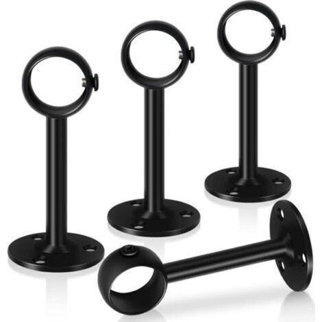 Lot de 4 supports de tringle à rideaux noirs de 33 mm en acier inoxydable très résistants pour tringle à rideau, placard, armoire, plafond
