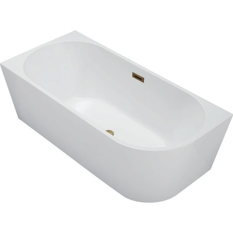 Balneo Baignoire semi-îlot Murale 170x80cm gauche, accessoires doré, Acrylique thermoformé 3.5mm, avec pieds réglables, AVOLA (1/5)