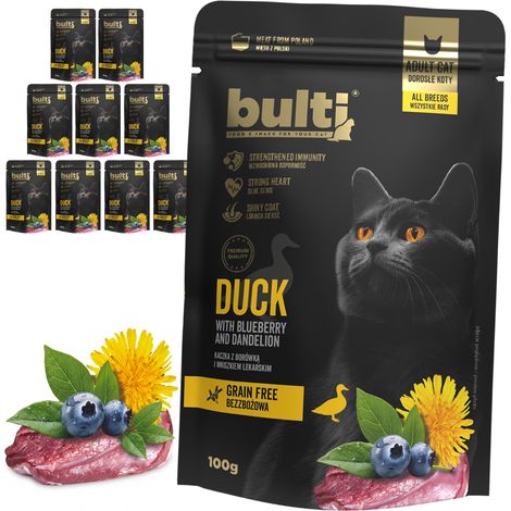 BULTI Superfood, pâtée pour chat Canard, Myrtille et Pissenlit, 10 x 100 g (1/3)