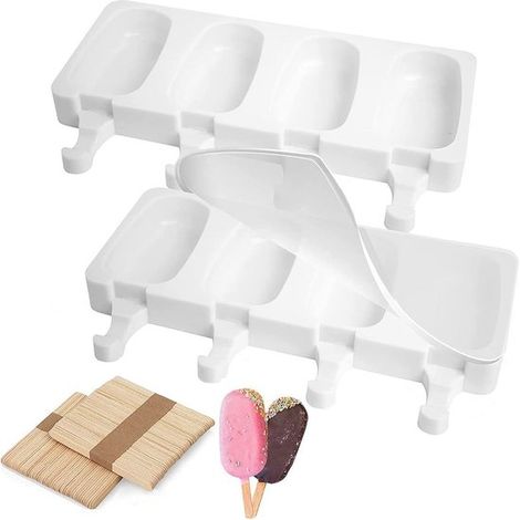 Moldes de silicona para helados caseros (paletas y pasteles helados) - Juego de 8 con mangos de madera, libres de BPA y duraderos. (1/5)