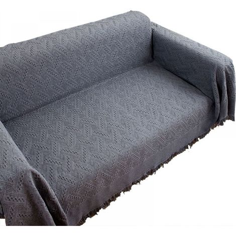 Plaid Canape - 180 x 300 cm - Gris - 60% Coton 40% Polyester - Reversible - Housse Jete Polyvalente pour Canape 3 Places