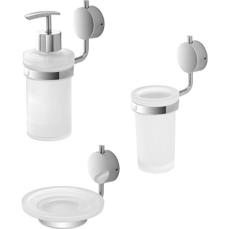 Set accessori a muro 3 pezzi in acciaio cromato e viti incluse Plaza (1/5)