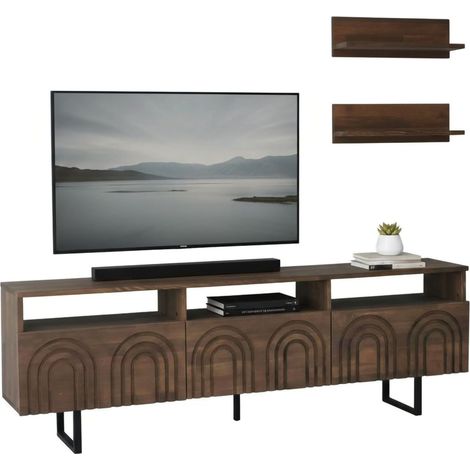 Dmora - Mobile porta TV Arctura, Credenza da soggiorno, Armadio basso per TV, Base parete attrezzata, 170x30h40 cm, Noce, con imballo rinforzato, con imballo rinforzato