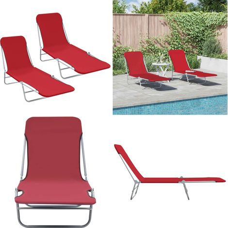 Klappliegen 2 Stk. Stahl und Stoff Rot - Klappliege - Sonnenschirm - Gartenmöbel - Outdoor Möbel - Liege - Home & Living (1/5)